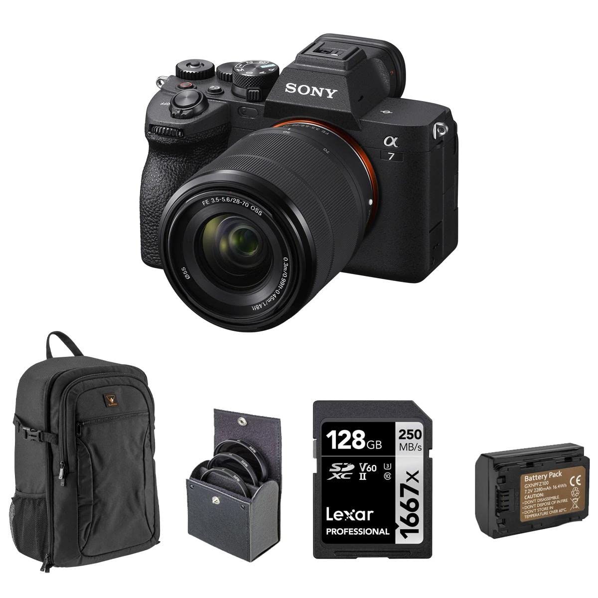 Sony Alpha a7 IV Mirrorless Digital Camera with FE 28-70mm f/3.5-5.6 OSS Lens Bundle with 128GB Memory Card, Backpack, Battery, 55mm Filter Kit