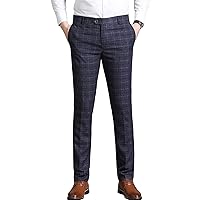 Men's Striped Straight Leg Pant Stylish Plaid Slim Fit Comfort Suit Pant Lightweight Summer Business Trousers