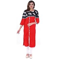 Indian 100% Cotton Red Color Dress Women Fashion Long Elephant Print Plus Size