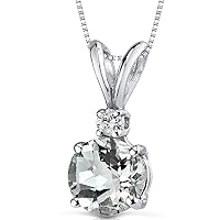PEORA Green Amethyst with Genuine Diamond Pendant in 14K White Gold, Elegant Solitaire, Round Shape, 6.50mm, 1 Carat total