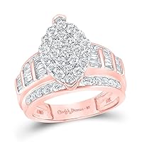 The Diamond Deal 10kt Rose Gold Baguette Diamond Cluster Bridal Wedding Engagement Ring 2 Cttw
