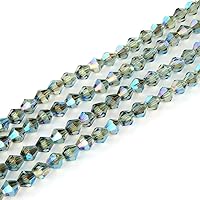 5 Strands Czech Faceted Bicone Crystal 4mm (0.16 Inch) Small Loose Glass Beads Green Peridot Shimmer (435-450pcs) for Jewelry Craft Making CCB436