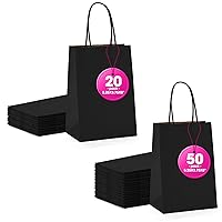 MESHA Black Gift Bags 5.25x3.75x8 Inches 50Pcs & 20Pcs Paper Bags with Handles Small Shopping Bags,Wedding Party Favor Bags