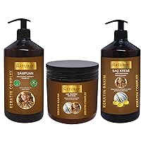 Keratin Hair Shampoo Cream and Mask Set | Conditions Hydrates and Eliminates Frizz for All Hair Types | Odorless Paraben and Cuelty Free