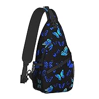 Blue Butterfly Sling Backpack Crossbody Shoulder Bag Travel Hiking Daypack Chest Bags For Women Men