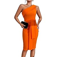 Dresses for Women One Shoulder Belted Bodycon Dress