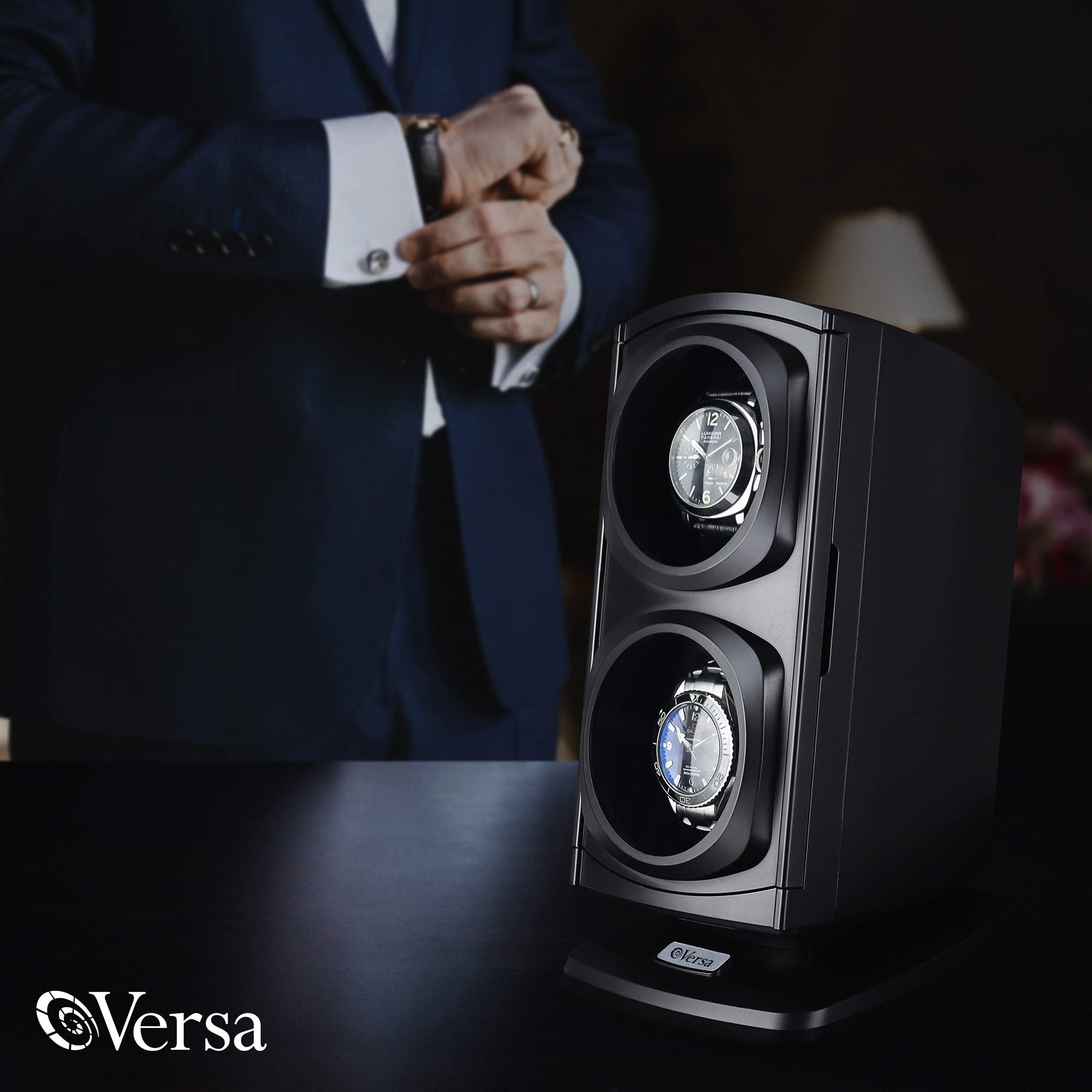 Versa [Newly Upgraded] Automatic Double Watch Winder in Black - New Direct Drive Motor, Independently Controlled Settings, 12 Different Settings, Adjustable Watch Pillows - No Magnets