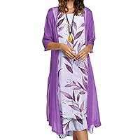 ZOCAVIA Women's 2 Piece Floral Dress Set Plus Size Flowy Sleeveless Maxi Dress and Half Sleeve Cardigan Wedding Guest Dress