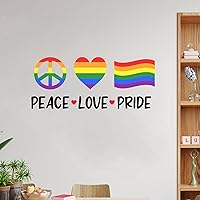 Wall Stickers Peace Love Pride Rainbow Removable Vinyl Decal Wall Art Rainbow Pride Gay Lesbian Same Sex LGBTQ Farmhouse Wall Decor for Girl Boy Bedroom Living Room Office 16 inch