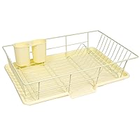 Sweet Home Collection Space-Saving 3-Piece Dish Drainer Rack Set: Efficient Kitchen Organizer for Quick Drying and Storage - Includes Cutlery Holder and Drainboard - Maximize Countertop Space, Yellow