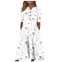 Deals of The Day Summer Dresses for Women 2024 Trendy Crewneck/V Neck Maxi Dress Short Sleeve Dressy Casual Sundress with Pocket Today Deals(6-White,Small)
