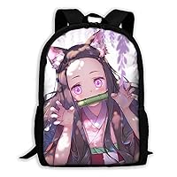 Anime Cartoon Backpack 17 Inch Girls Backpack Elementary Middle School Laptop Backpack Bookbag for Travel Hiking (A)