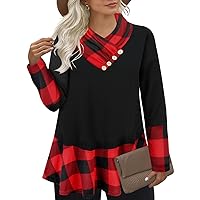 RITERA Plus Size Tunic for Women Long Sleeve Winter Dresss Oversized Color Block Red Plaid Shirts Dress Outfit Tops Turtleneck Casual Tunics Sweatshirts Ladies Blouse 1Xl 14W 16W