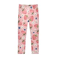 Strawberry Pink Leggings for Girls Stretch Pants Girls Leggings Ankle Length Leggings for Kids Toddler 4-10 Years