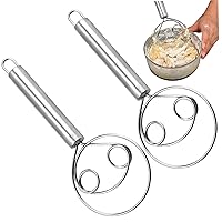 Magic Dough Whisk, 2PCS Dough Whisk, 8.9 Inch Stainless Steel Bread Dough Mixer, Double Eyes Hand Whisk, Hanging Bread Making Tool for Baking Bread, Pizza, Cake, Cookie 1Dough Whisk