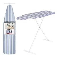Ironing Board Full Size; Made in USA by Seymour Home Products (Blue Stripe) Bundle Includes Cover + Pad | Iron Board w/Steel T-Legs Adjustable Tabletop up to 36