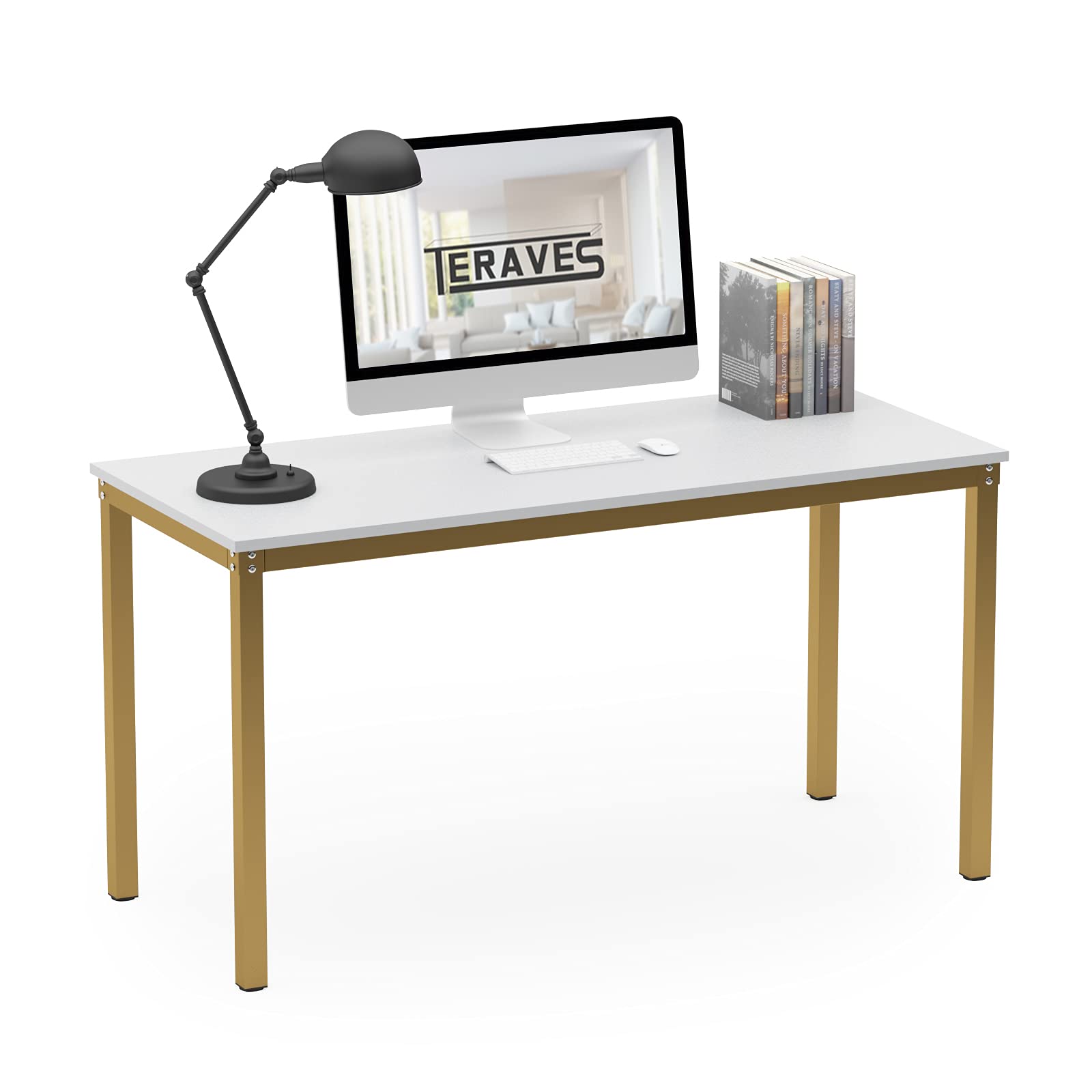 Teraves Computer Desk/Dining Table Office Desk Sturdy Writing Workstation for Home Office (39.37“, White)