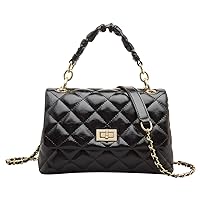 LAORENTOU Cowhide Leather Shoulder Handbags for Women, Ladies Chain Purses Quilted Handbags with Handle Mini Tote Bags (Chain Strap Black)