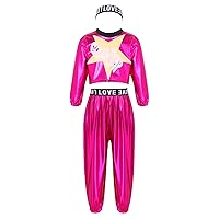 FEESHOW Boys Girls Metallic Hip Hop Jazz Streetwear Outfits Letter Print Star Top with Elastic Waistband Pants Headband