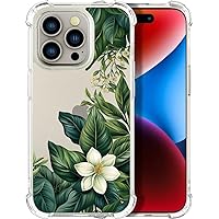15 Pro Max Case Flower Floral for Women Girls Girly Cute Designer Phone Case Clear with Design, Compatible with iPhone 15 Pro Max Case Transparent,Tropical Green Banana Leaves Flowers