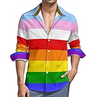 LGBT Rainbow Transgender Pride Flag Men's Loose Fit Long Sleeve Shirt Button-Up Casual Shirts