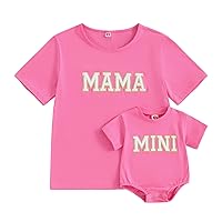 Mama and Mini Shirts Letter Print Short Sleeve Pullover Tops Mommy and Me Matching Outfits Baby Summer Clothes