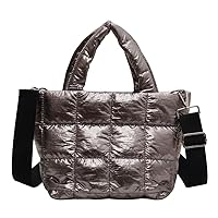 Puffy Tote Bag for Women, Lightweight Quilted Cotton Padded Shoulder Bag, Down Handbag Crossbody Bag