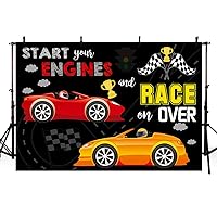 MEHOFOTO Race Car Birthday Party Backdrop Props Boy Racing Start Your Engines and Race on Over to Celebrate Birthday Raceway Photography Background Photo Banner 7x5ft