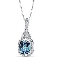 PEORA 3.75 Carats Simulated Alexandrite Halo Crown Pendant Necklace for Women 925 Sterling Silver, Color-Changing Cushion Cut 10x8mm, with 18 inch Chain
