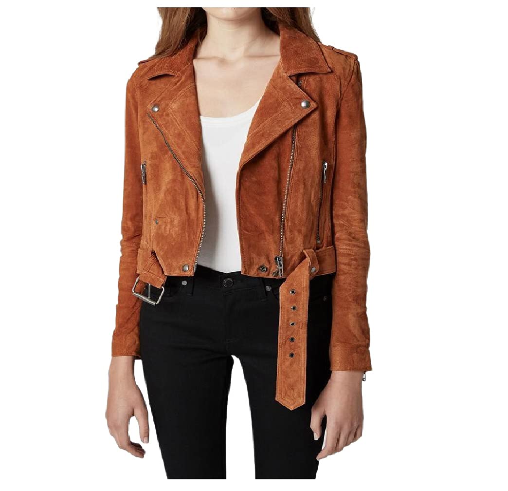 [BLANKNYC] womens Luxury Clothing Cropped Suede Leather Motorcycle Jacket