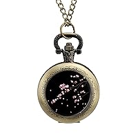 Pink Cherry Blossoms Pocket Watches for Men with Chain Digital Vintage Mechanical Pocket Watch