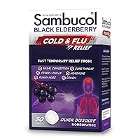 Cold and Flu Relief Tablets - Homeopathic Cold Medicine, Nasal & Sinus Congestion Relief, Use for Runny Nose, Sore Throat, Coughing, Cold Remedy for Adults - Black Elderberry, 30 Count