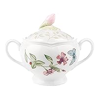 Lenox Butterfly Meadow Double Handled Sugar Bowl with Lid, White -, 1 Count (Pack of 1)