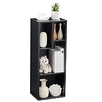 VECELO 3-Tier Small Bookcase, 4 Cube Bookshelf with Height Difference Shelves for Most Books, Modern Floor Standing Unit, Each Shelf Hold Up to 66 LBS for Living Room Bedroom, Vintage Black