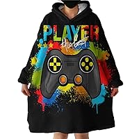 Sleepwish Gaming Wearable Blanket Modern Sweatshirt for Boys, Colorful Gamepad Blanket Hoodie with Sherpa