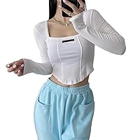 Women's Square Neck Top Going Out Crop Tops Sexy Fit Asymmetrical Hem T-Shirt