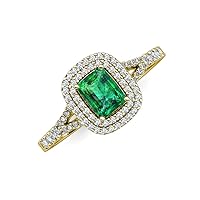 Princess Cut (4.5 mm) 1 7/8 ctw Emerald and Diamond Split Shank Women Double Halo Engagement Ring 14K Gold