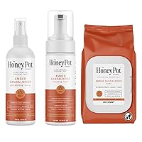 The Honey Pot Company - Feminine Wash, Wipe, and Panty Spray Bundle - Includes Ph Balance Feminine Wash and Wipes for Women and Panty Spray - Herbal Infused Feminine Care Products - Amber Sandalwood