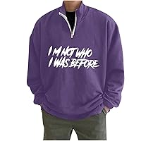 Oversized Sweatshirt For Men,Graphic Letter Print Pullover 1/4 Zip Stand Collar Long Sleeve Workout Sweatshirts