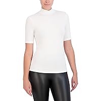 BCBGMAXAZRIA Women's Mock Neck Short Sleeve Pullover Knit Top