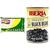 Iberia Jasmine Rice 5 lb. + Iberia Organic Black Beans, 15.5 Ounce (Pack of 24)
