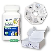 Gas Relief for Adults, Equate Simethicone 125 mg, Extra Strength Softgels, 72 Count (1) Set with Fusion Shop Store Week Case (1)