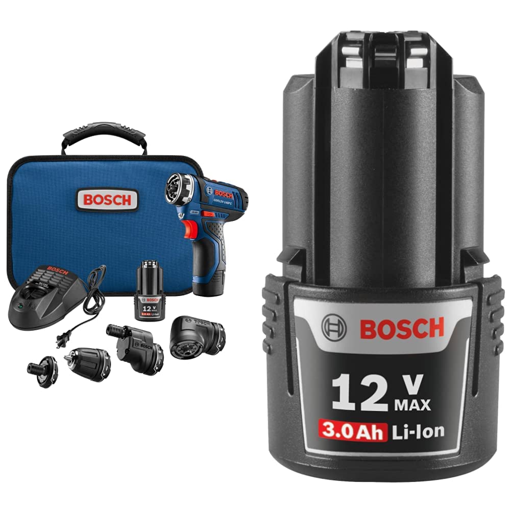 Bosch GSR12V-140FCB22 Cordless Electric Screwdriver 12V Kit - 5-In-1 Multi-Head Power Drill Set & 12V Max Lithium-Ion 3.0 Ah Battery GBA12V30