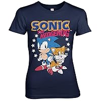 Sonic The Hedgehog Officially Licensed Sonic & Tails Women T-Shirt (Navy Blue), Medium