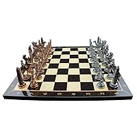 Metal Chess Set for Adults Ancient Egypt Pharaoh Antique Copper Figures,Handmade Pieces and Different Pattern Wooden Chess Board King 3.4 inc (Walnut)