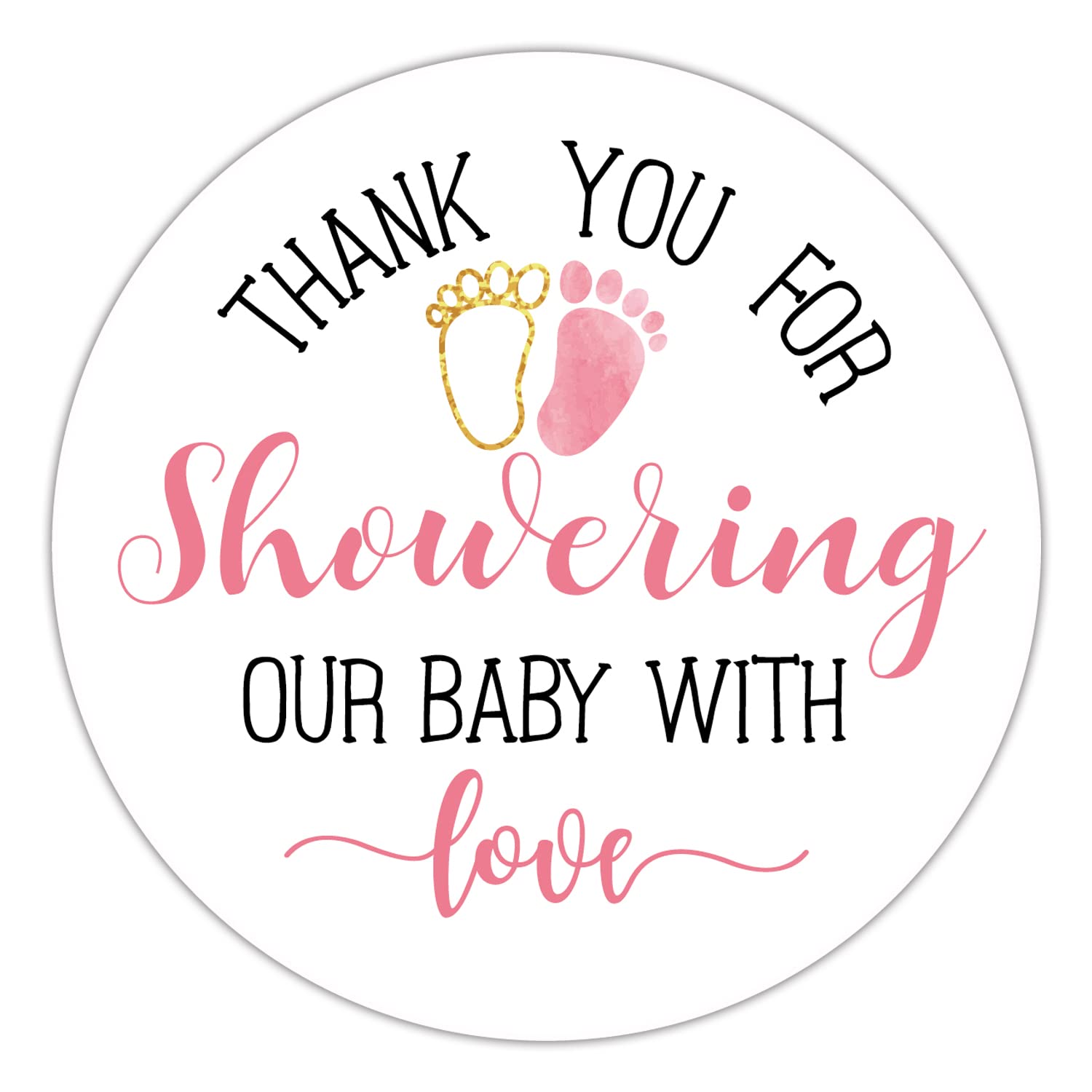 Pink Baby Shower Stickers, Thank You for Showering Our Baby with Love Stickers, Baby Shower Favors for Girls, Thank You Stickers Baby Shower, 2 Inch, Pack of 50.