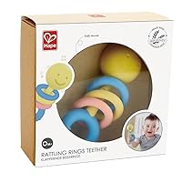 Hape Rattling Rings Teether | Movable Teething & Rattle Shake Toy for Babies, Soft Colors, L: 5.5, W: 1.8, H: 2.1 inch