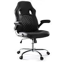 Gaming Chair - Ergonomic Office Chair Desk Chair with Flip-up Armrests and Lumbar Support PU Leather Executive Mid Back Computer Chair for Adults Black