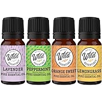 Wild Essentials 4-Piece 100% Pure Therapeutic Grade Essential Oil Sampler Set - Aromatherapy Gift Set - Includes Lavender, Peppermint, Lemongrass and Orange- 5ml Bottles