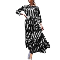 Printed Maxi Dress Women Elegant Polka Dot Robe Autumn Ruffle A Line Dresses Casual Long Sleeve Loose Sundress